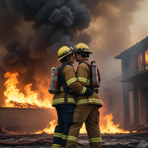 Firefighters Share Intense Kiss Amidst Burning Building