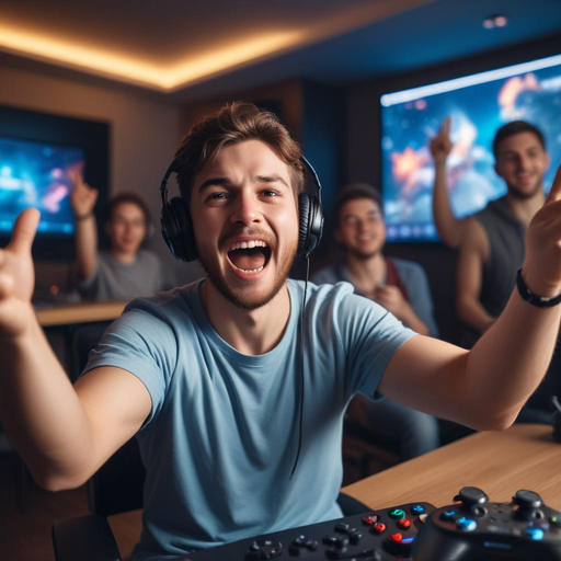 The Joy of Victory: Friends Celebrate a Gaming Triumph