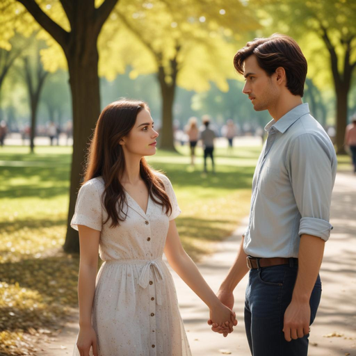 A Tender Moment in the Park: A Young Couple’s Romantic Stroll