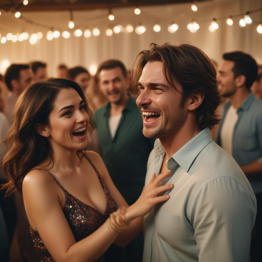 Love in the Air: A Couple’s Joyful Laughter at a Party