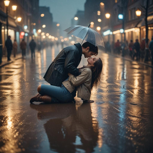 A Dreamy Embrace: Love in the Rain-Soaked City