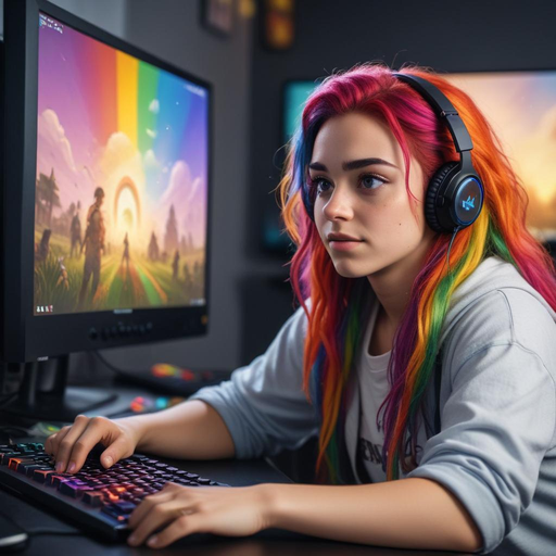 Rainbow Hair, Focused Mind: Gamer Girl in the Zone