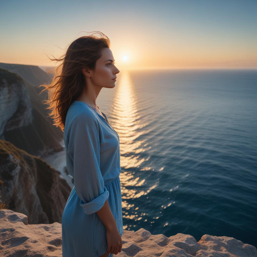 Silhouette of Serenity: A Woman Contemplates the Sunset