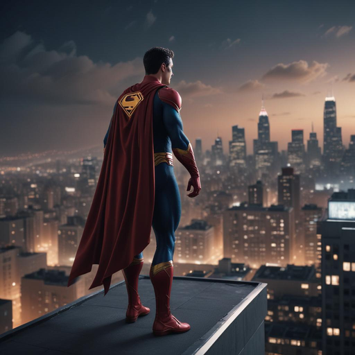 Superhero Stands Guard Over Cityscape