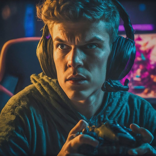 Lost in the Game: Neon Lights Illuminate a Gamer’s Focus