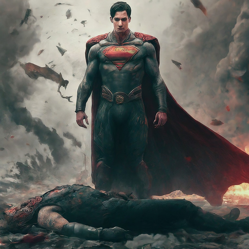 Superman Stands Victorious in a Post-Apocalyptic Battlefield