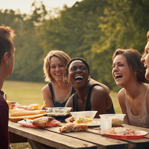 Friends Sharing Laughter and Joy at a Park Picnic