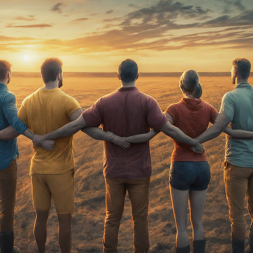 Silhouettes of Hope: Five Friends Embrace the Sunset