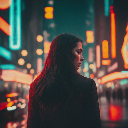 Lost in the Neon Glow: A Woman’s Solitary Journey Through the City