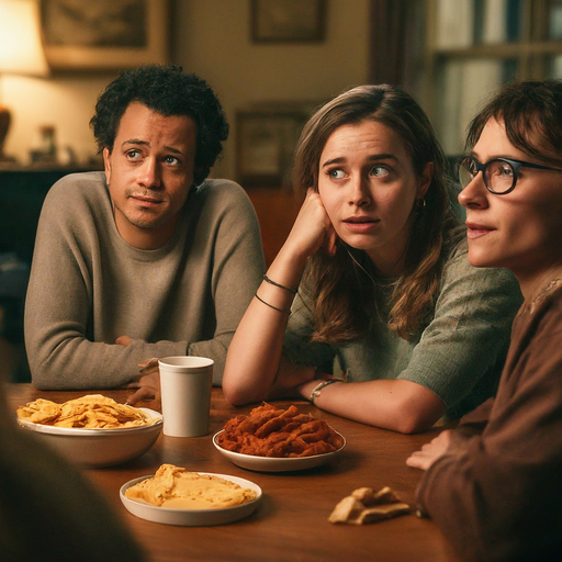 A Moment of Mystery: Three Figures Gather at a Table