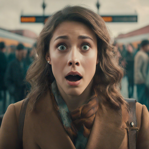 Caught in the Moment: A Woman’s Surprise in a Bustling Station