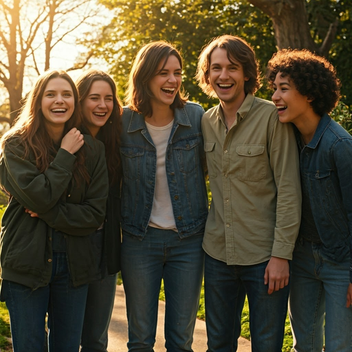 Golden Hour Laughter: Friends Embrace the Sunset’s Warmth