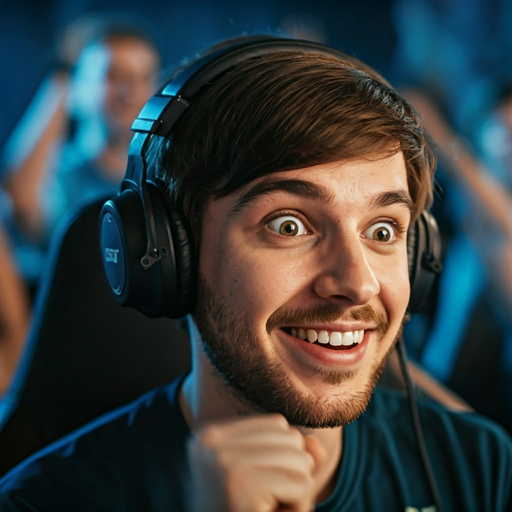 Headshot of Joy: Gamer Reacts with Pure Excitement