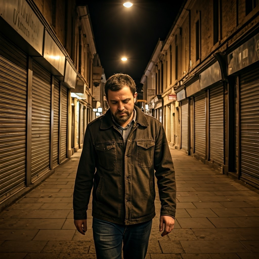 Lost in the Shadows: A Man’s Solitary Walk Through the Night