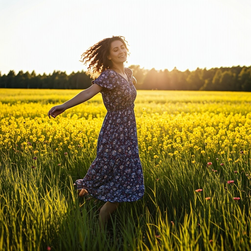 Sun-Kissed Joy: A Woman Finds Happiness in a Field of Flowers