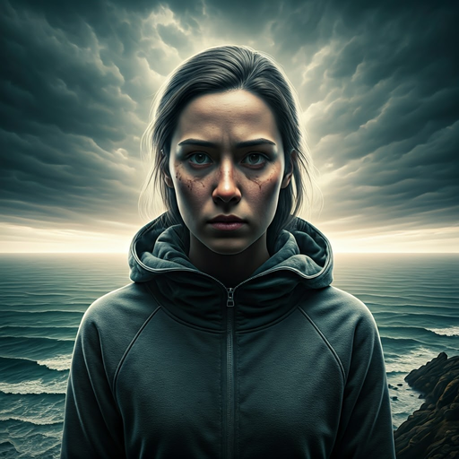 Facing the Storm: A Woman’s Determined Gaze