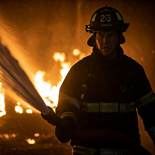 Firefighter Bravely Battles Blaze in Dramatic Scene