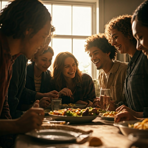 Friends Sharing Laughter and Good Times Over a Delicious Meal