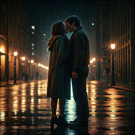 Love in the Rain: A Romantic Silhouette