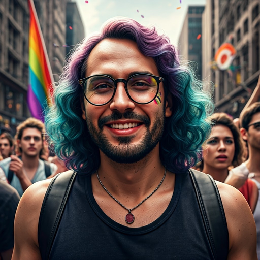 Rainbow Pride: A Man’s Colorful Smile Lights Up the Crowd