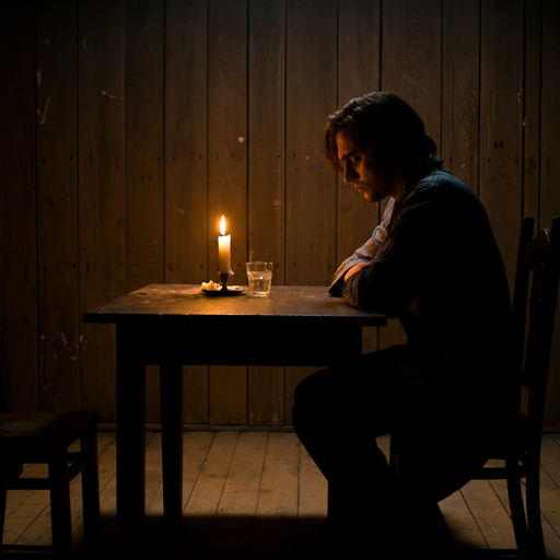 Solitude in the Shadows: A Man’s Contemplation by Candlelight