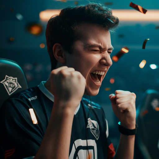 Victory Dance! Gamer Celebrates Triumph in a Shower of Confetti