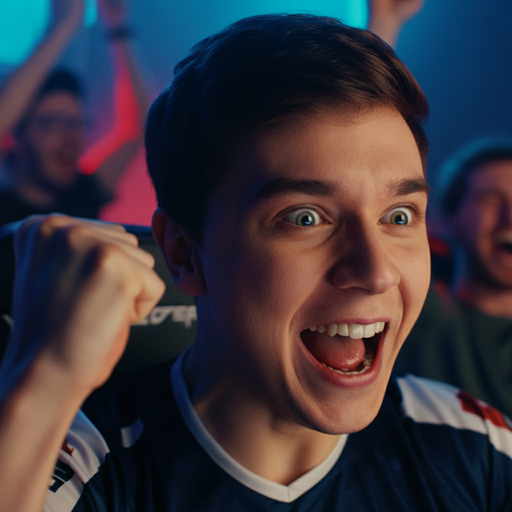 Victory is Sweet! Gamer Celebrates Triumph with Passionate Fist Pump