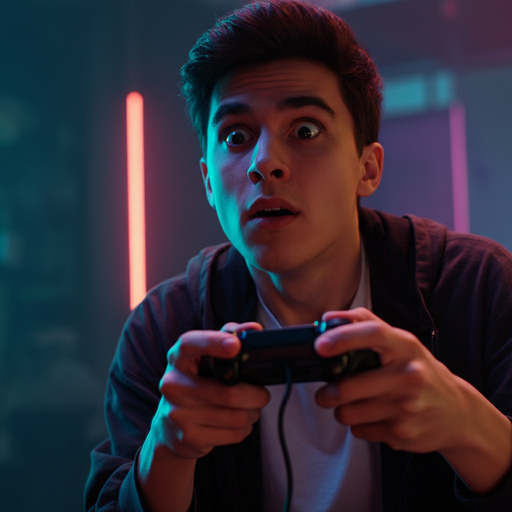 Neon Lights and Shock: A Gamer’s Intense Moment