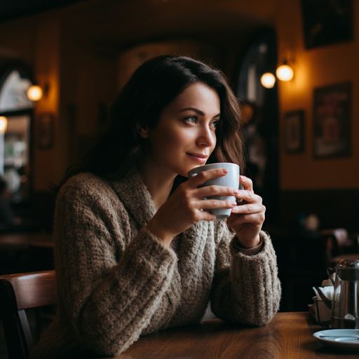 Cozy Cafe Moment: A Woman Finds Peace in the Simple Things