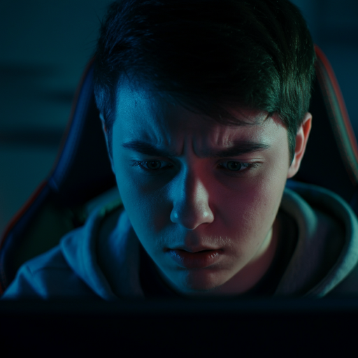 In the Zone: Gamer’s Face Lit by the Glow of Victory (or Defeat)