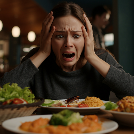 Screaming in Horror: Woman Finds Cockroach in Restaurant Meal