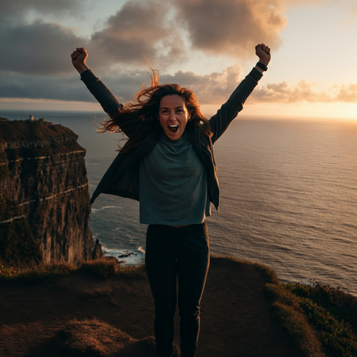 Victory on the Edge: A Moment of Triumph Captured at Sunset