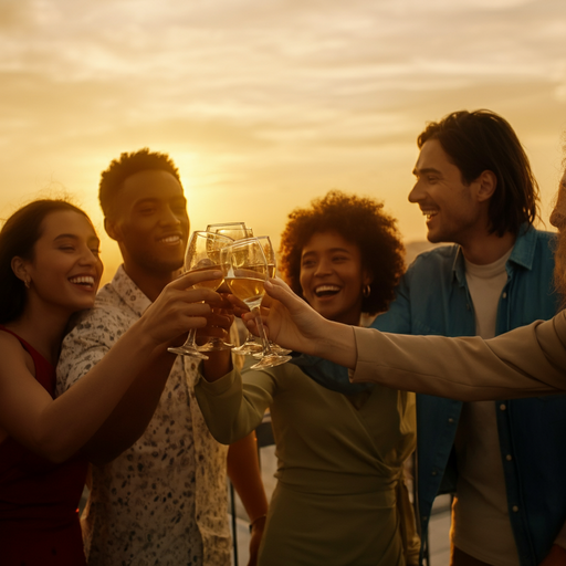 Sunset Cheers: Friends Toast to Joy and Friendship