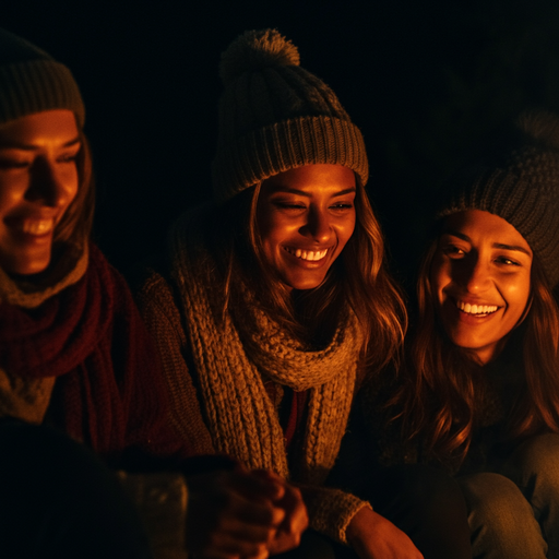 Winter Wonderland: Friends Gather Around a Cozy Fire