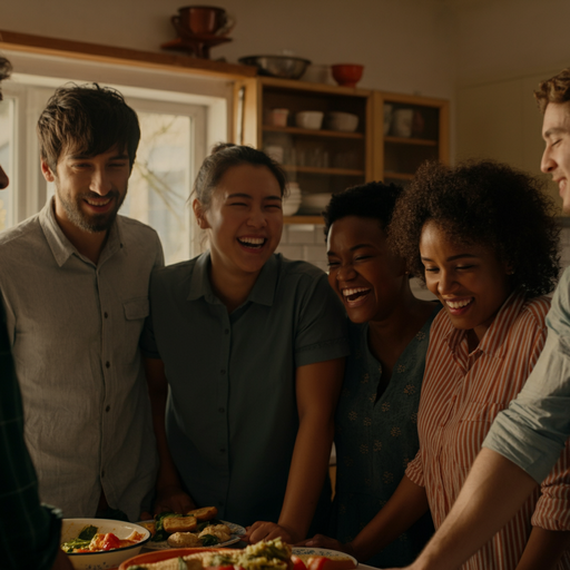 Friends Sharing Laughter and Good Food