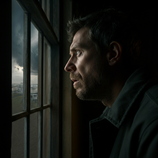 Lost in the Storm: A Man’s Pensive Gaze