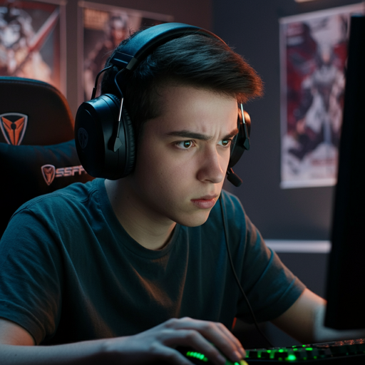 In the Zone: Gamer’s Intense Focus Captures the Thrill of the Game