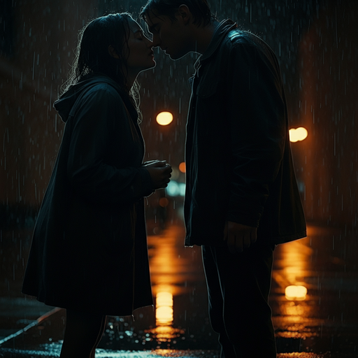 A Rainy Embrace: Love and Mystery in the Shadows