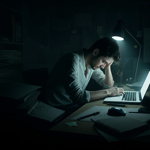 The Weight of Work: A Man’s Solitude in the Shadows