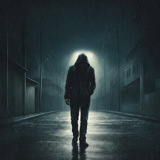 Mystery in the Rain: A Hooded Figure Walks Alone