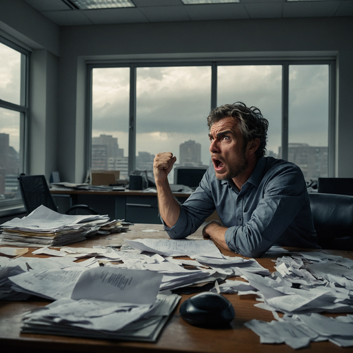 The Paper Mountain Crumbles: Man’s Frustration Reaches Boiling Point