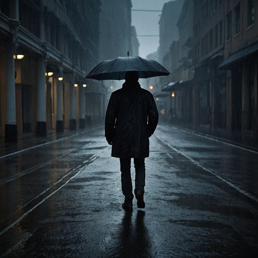 Lost in the Rain: A Solitary Figure Walks Through the Gloom