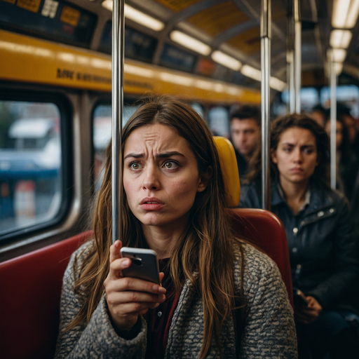 Worried Glance: A Moment of Mystery on Public Transit