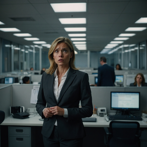 Tension in the Cubicles: A Businesswoman Faces an Uncertain Future