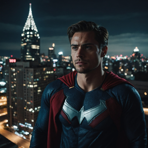 Superman Stands Watch Over a City Awash in Lights