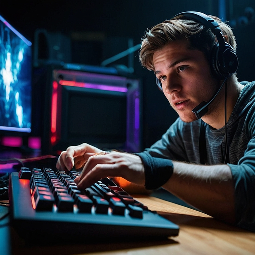 Lost in the Glow: A Young Man’s Intense Focus Under RGB Lighting