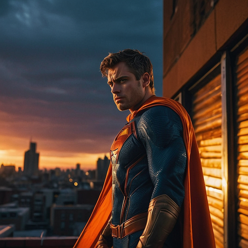 Superman Stands Tall Against the Setting Sun