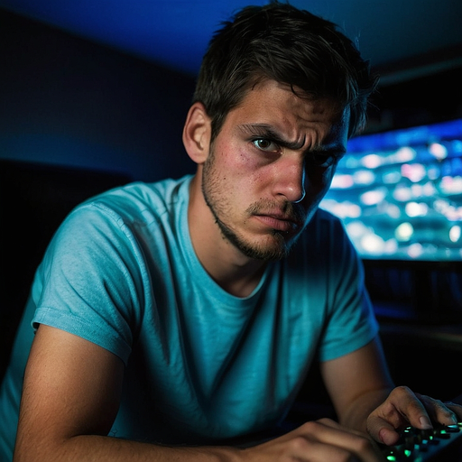 Intense Focus: A Man Lost in the Digital World