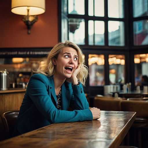 Caught by Surprise: A Moment of Shock in a Lively Cafe