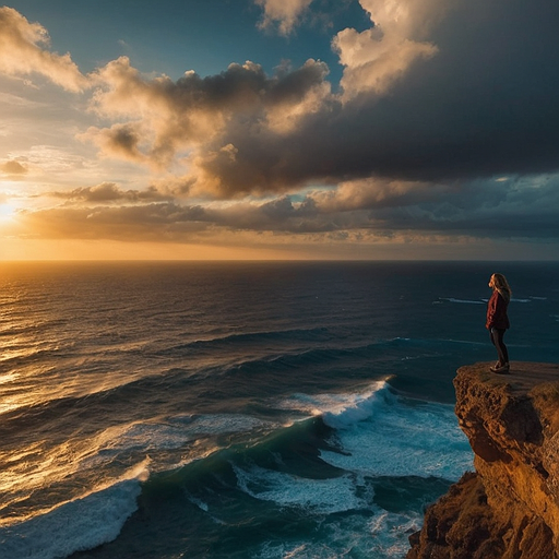 Silhouetted Hope: A Woman Contemplates the Sunset